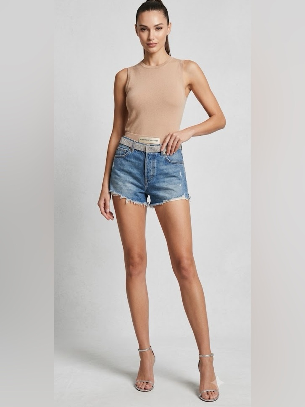 alexandre vauthier Denim Jean shorts with crystal Belt women’s size 29